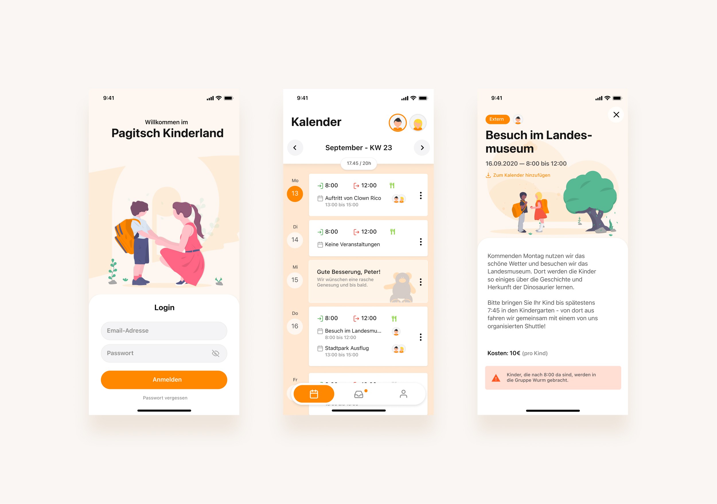 Pagitsch Kinderland app detail screens