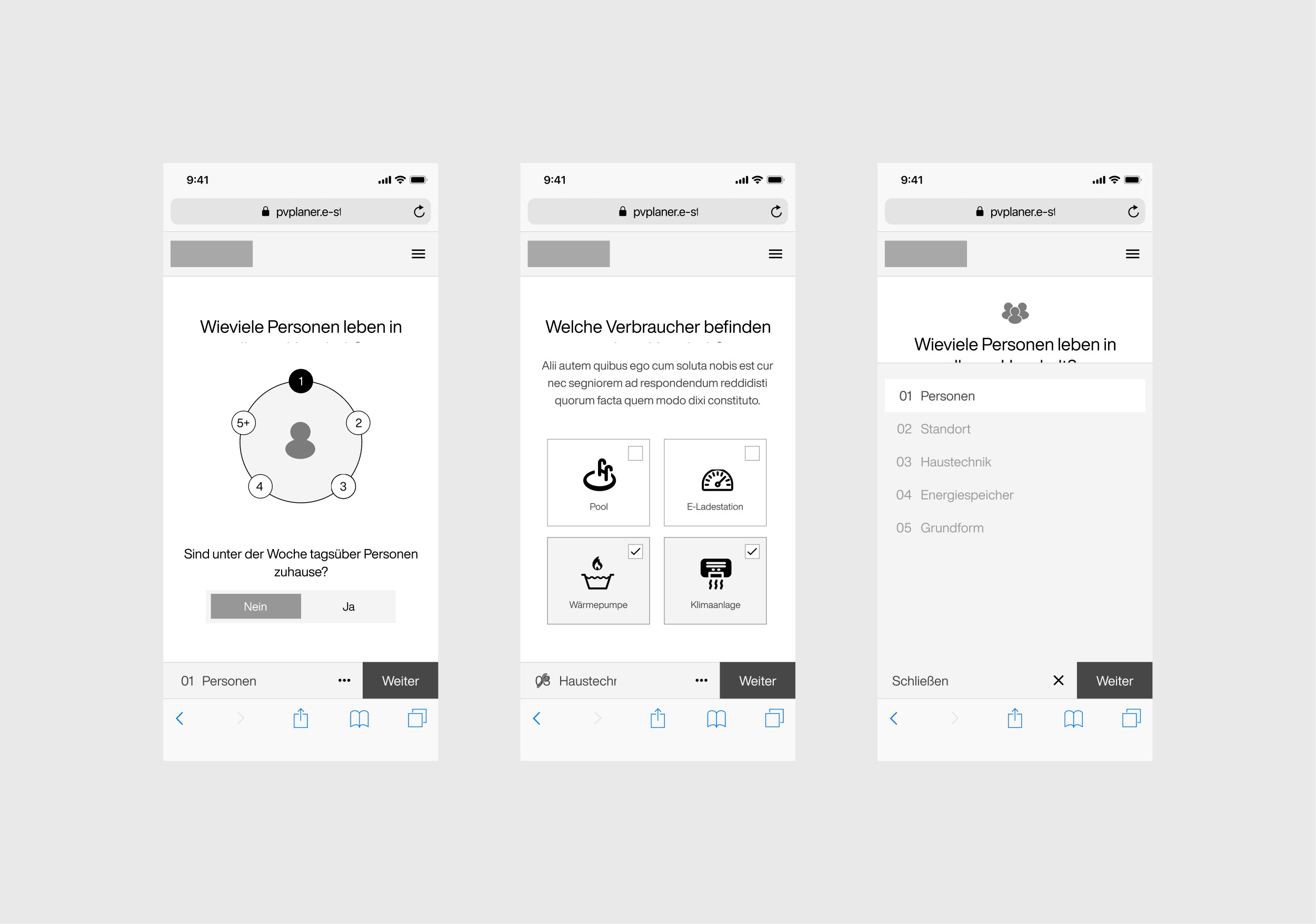 PV Planner wireframe concept